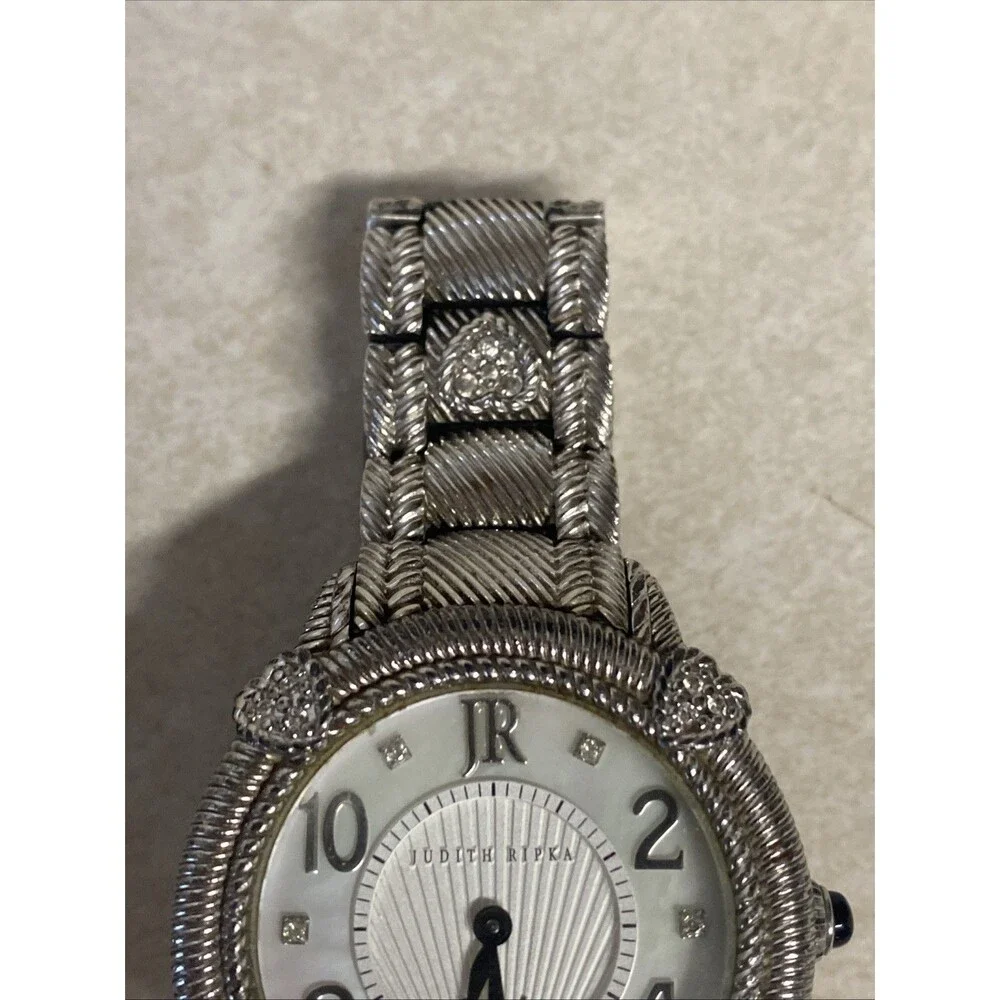 Judith Ripka 925 Sterling Silver Watch Swiss Movement MOP Dial Crystal Bracelet
